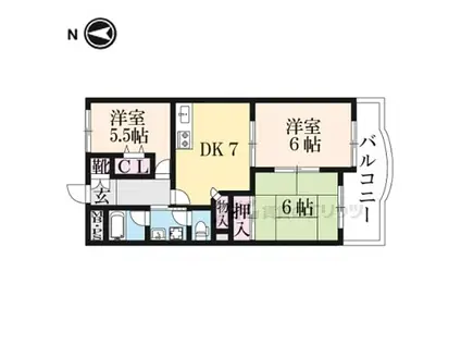 JR関西本線 大和小泉駅 徒歩9分 7階建 築31年(3DK/5階)の間取り写真