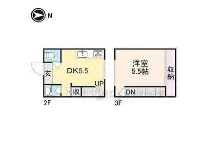 ローズ興留(1DK/2階)の間取り写真