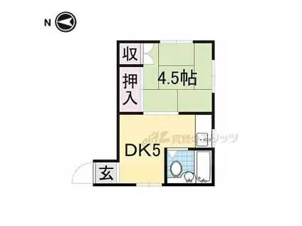 JR関西本線 大和小泉駅 徒歩6分 2階建 築58年(1DK/2階)の間取り写真