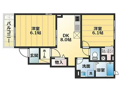 近鉄長野線 喜志駅 徒歩7分 2階建 築11年(2DK/1階)の間取り写真