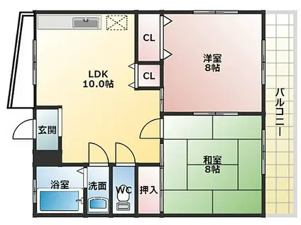 近鉄南大阪線 古市駅(大阪) 徒歩5分 5階建 築43年(2LDK/2階)の間取り写真