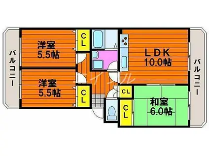 ドミール福島B(3LDK/3階)の間取り写真