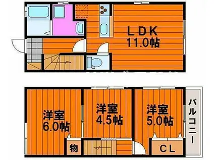 メゾネット新保(3LDK/1階)の間取り写真