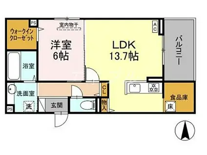 D-ROOM東富井(1LDK/2階)の間取り写真