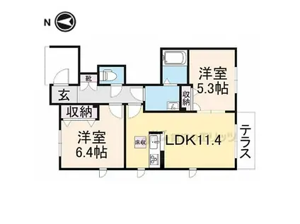 CASA大町A棟(2LDK/1階)の間取り写真