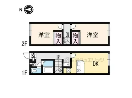 近鉄大阪線 関屋駅(奈良) 徒歩17分 2階建 築20年(2DK/1階)の間取り写真
