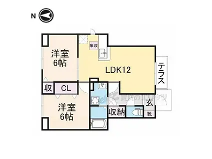 近鉄橿原線 九条駅(奈良) 徒歩29分 3階建 築20年(2LDK/1階)の間取り写真