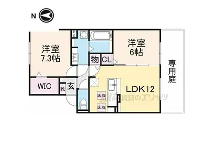 京阪本線 牧野駅 徒歩15分 2階建 築12年(2LDK/1階)の間取り写真