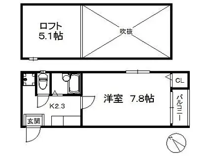 ルミエールドゥ(1K/1階)の間取り写真