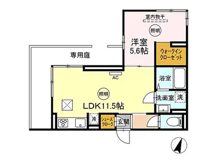 ルミナス空港東(1LDK/1階)の間取り写真