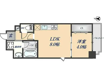 スタシオン河内山本(1LDK/8階)の間取り写真