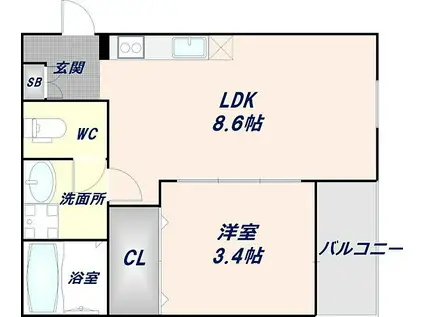 エフスタイル大蓮北2号館(1LDK/1階)の間取り写真