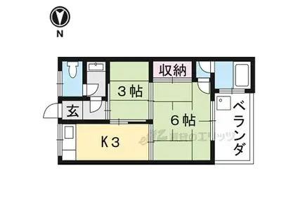 JR山陰本線 園部駅 徒歩15分 2階建 築50年(2DK/2階)の間取り写真