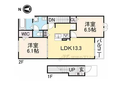 JR山陰本線 園部駅 バス乗車時間：7分 横田中バス停で下車 徒歩9分 2階建 築1年(2LDK/2階)の間取り写真