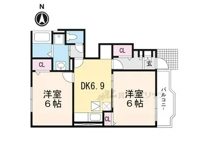 JR山陰本線 綾部駅 徒歩30分 2階建 築16年(2DK/1階)の間取り写真