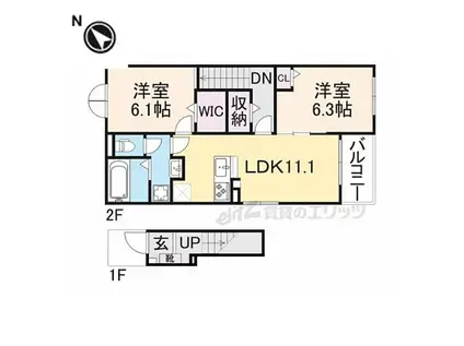 JR山陰本線 八木駅 徒歩3分 2階建 新築(2LDK/2階)の間取り写真