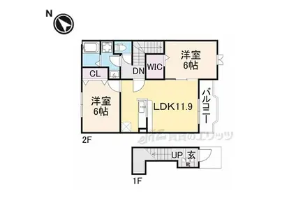 JR福知山線 柏原駅(兵庫) 徒歩11分 2階建 築19年(2LDK/2階)の間取り写真