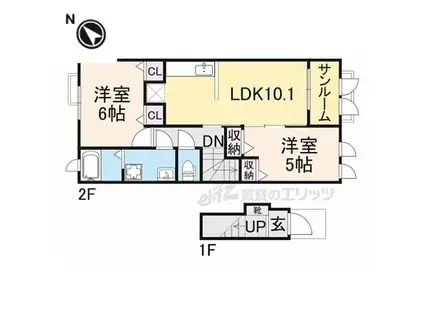 京都丹後鉄道宮豊線 京丹後大宮駅 徒歩15分 2階建 築7年(2LDK/2階)の間取り写真