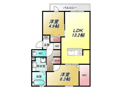 ソレイユ八尾(2LDK/2階)の間取り写真