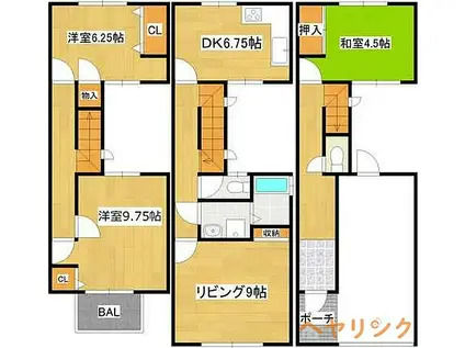 名古屋市営東山線 藤が丘駅(愛知) 徒歩21分 3階建 築33年(4DK)の間取り写真