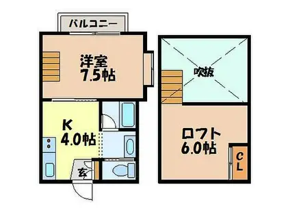 ニューシャル夢本尾II(1K/2階)の間取り写真