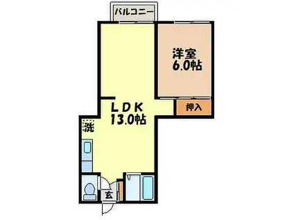 クレセント(1LDK/2階)の間取り写真