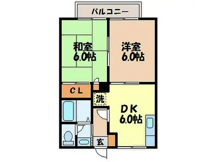 岩永ハイツ(2DK/2階)の間取り写真