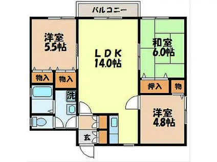 フロンティアくれも(3LDK/2階)の間取り写真