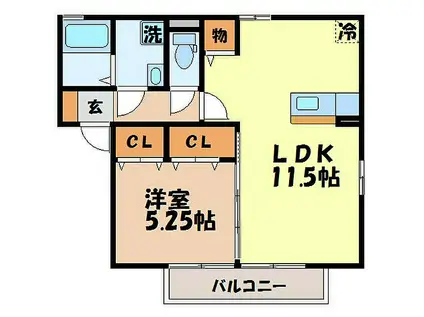 ルピナあいの(1LDK/1階)の間取り写真