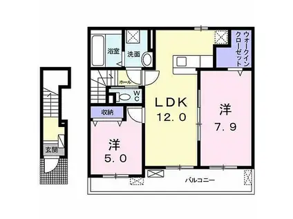 プロムナードメゾン弐番館 D(2LDK/2階)の間取り写真