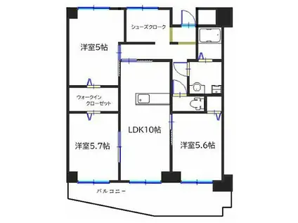 ハイツ赤坂(3LDK/4階)の間取り写真