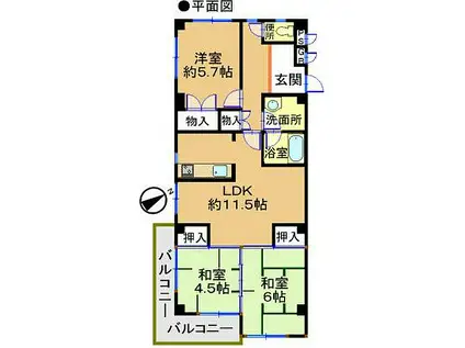 セントラル向陽台(3LDK/2階)の間取り写真