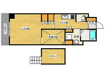 JR山陽新幹線 広島駅 徒歩12分 9階建 築15年(1LDK/7階)の間取り写真