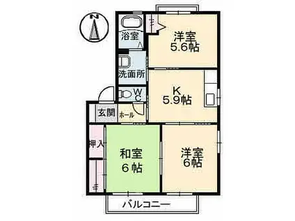 スカイレール みどり中街駅 徒歩4分 2階建 築25年(3K/2階)の間取り写真