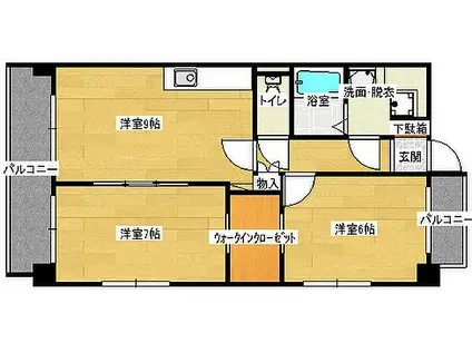 JR山陽本線 向洋駅 徒歩20分 6階建 築17年(2DK/6階)の間取り写真
