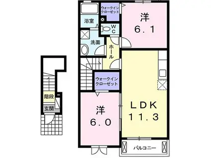 JR山陽本線 安芸中野駅 徒歩27分 2階建 築14年(2LDK/2階)の間取り写真