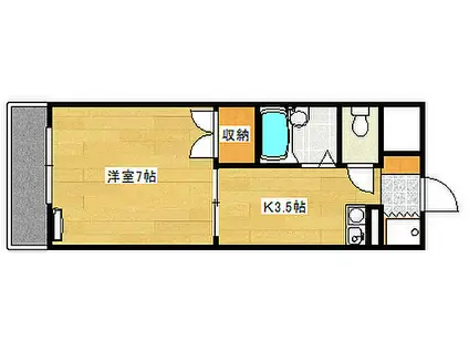広島電鉄2系統 広電西広島駅(己斐) 徒歩3分 7階建 築31年(1K/7階)の間取り写真