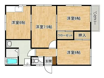 JR山陽本線 天神川駅 徒歩19分 2階建 築36年(3DK/2階)の間取り写真
