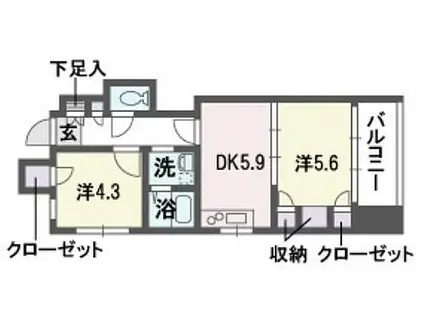 ミレニアムコート平尾(2DK/5階)の間取り写真