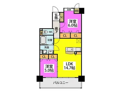 メルベーユ高宮駅前(2LDK/3階)の間取り写真