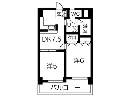 福岡市地下鉄七隈線 桜坂駅 徒歩27分 7階建 築27年(2DK/1階)の間取り写真