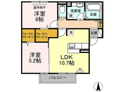 フェリーチェB棟(2LDK/2階)の間取り写真