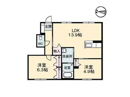 鳳鳴館II(2LDK/1階)の間取り写真