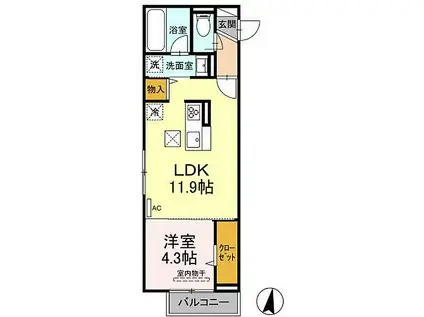 DーRESIDENCE西町(1LDK/1階)の間取り写真