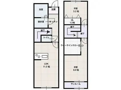 スピネル(2LDK/1階)の間取り写真