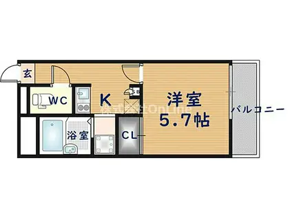 JR関西本線 久宝寺駅 徒歩16分 2階建 築21年(1K/1階)の間取り写真