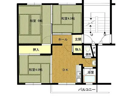 JR山陽本線 垂水駅 バス乗車時間：15分 青山台バス停で下車 徒歩2分 5階建 築53年(3DK/3階)の間取り写真