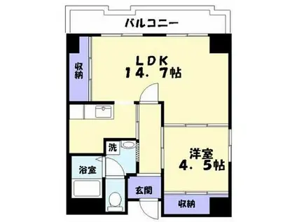 シャトー三和Ⅲ号館(1LDK/5階)の間取り写真