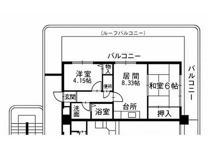 JR山陽本線 姫路駅 徒歩10分 8階建 築36年(2DK/5階)の間取り写真