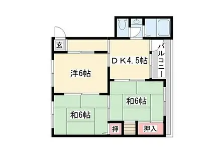 JR播但線 野里駅 徒歩5分 4階建 築50年(3DK/2階)の間取り写真